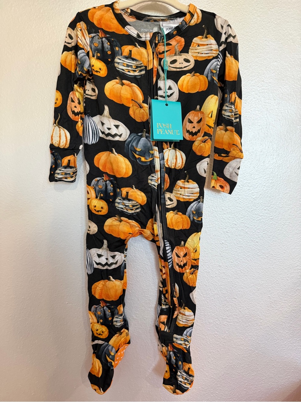 Posh Peanut Hitch Pumpkin Print Long Sleeve Pajamas for 12-18m baby kids
